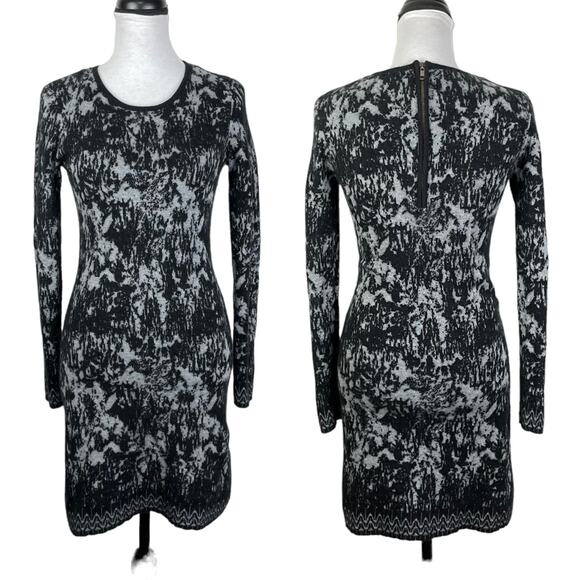 French Connection | Black Gray Marble Angora Rabbit Blend Long Sleeve Knit Dress - Picture 1 of 9